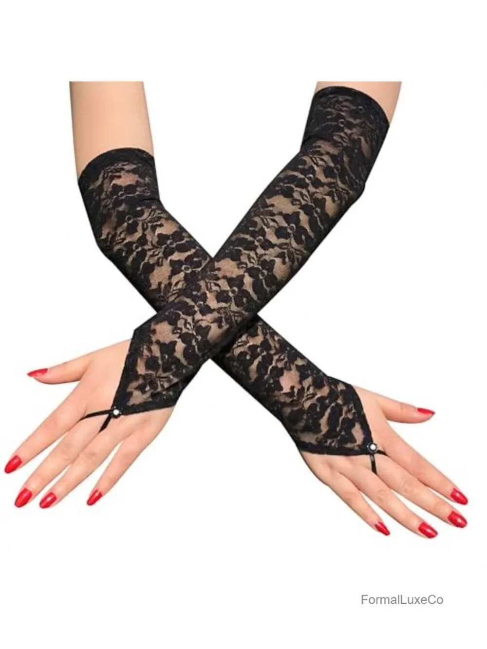 Elegant Fingerless Lace Gloves with Crystal, Opera Wedding Prom Accessory